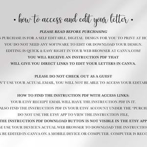 Instruction sheet with black text detailing how to access and edit the digital design.
