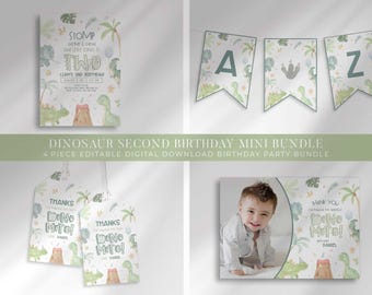 Dinosaur 2nd Birthday Invitation, Jurassic Two Party Invite (Digital Download)