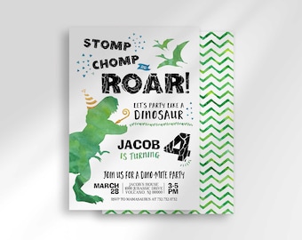 Stomp Chomp Roar Dinosaur Invitation, Boy Jurassic Party Invite