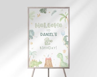 Editable Dinosaur Birthday Welcome Sign Template Party Decor, Jurassic Printable (Digital Download)