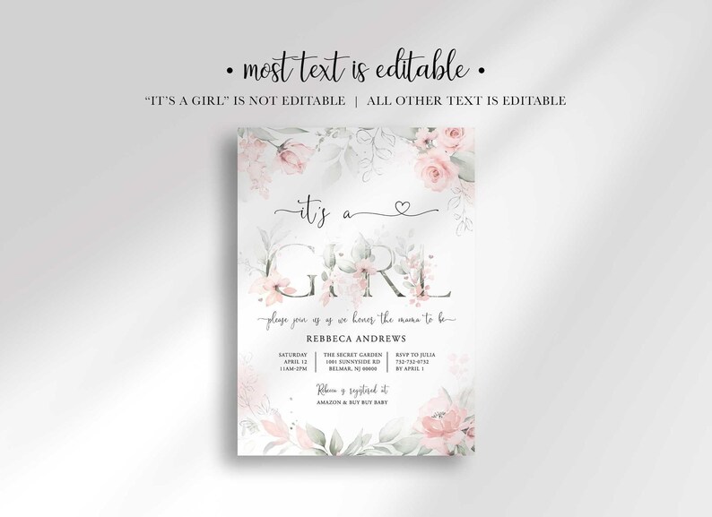 peony baby shower invitation