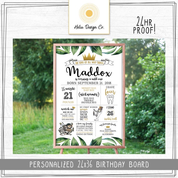 Customized Where The Wild Things Are Birthday Board | Wild One | Digital Download | Printable Poster | 24 Hour Proof Il_570xn