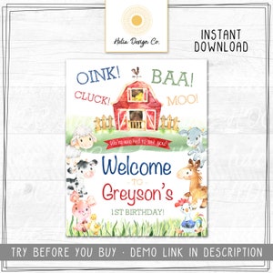 Edit Farm Welcome Sign Barnyard Party Welcome Editable Party Decor Instant Digital Download Printable 8x10le image 3