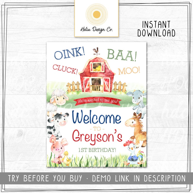 Edit Farm Welcome Sign Barnyard Party Welcome Editable Party Decor Instant Digital Download Printable 8x10le image 3