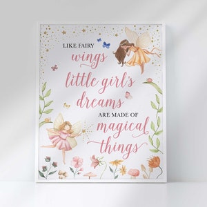 Like Fairy Wings, Little Girl's Dreams are Made of Magical Things Sign Instant Download Fairy Birthday Party Sign 8x10 and 11x14 Pink image 2