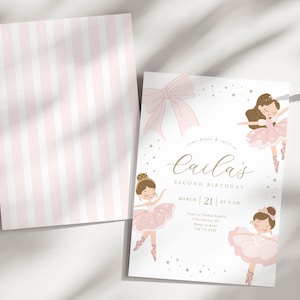 Sjabloon roze ballet verjaardagsuitnodiging, ballerinafeest, dans en draai, grillig, modern, schattig meisje verjaardagsuitnodiging, Instant Download