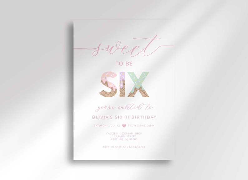 ice cream 6th birthday invite