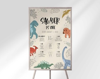 Baby Dino First Birthday Milestone Board, Jurassic Dinosaur Printable Chart (Digital Download)
