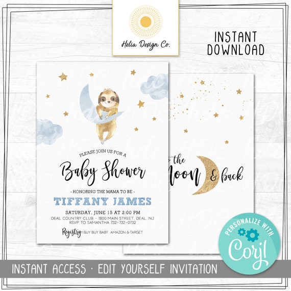 sloth baby shower invites