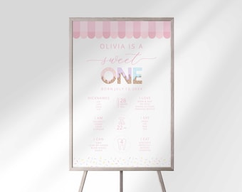 Colorful Ice Cream First Birthday Milestone Board: 1st Year Stat Chart (Digital Download)