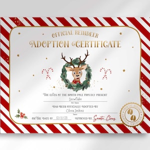 Certificado de adopción de renos editable / Adopción de mascotas