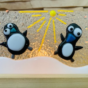 Pair of Happy Blue Beaked Penguins Tea Light