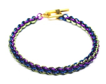 Chainmaille bracelet in green purple and blue, rope bracelet, friendship bracelet