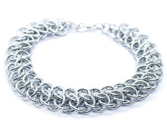 Chainmaille bracelet GSG weave in silver
