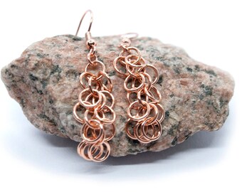 Copper chainmaille dangle earrings, dangle and drop earrings, copper earrings handmade, copper earrings dangle,copper earrings for women