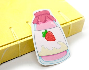 Strawberry milk die cut sticker, cute milk bottle sticker, food sticker, kawaii stickers, bottle sticker, bullet journal stickers