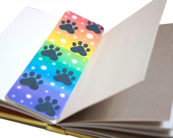 Rainbow and black dog paw print bookmark, cute paw print bookmark