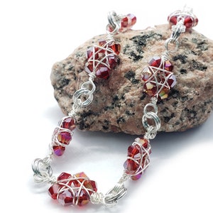 Red and silver wire wrapped star bracelet image 4