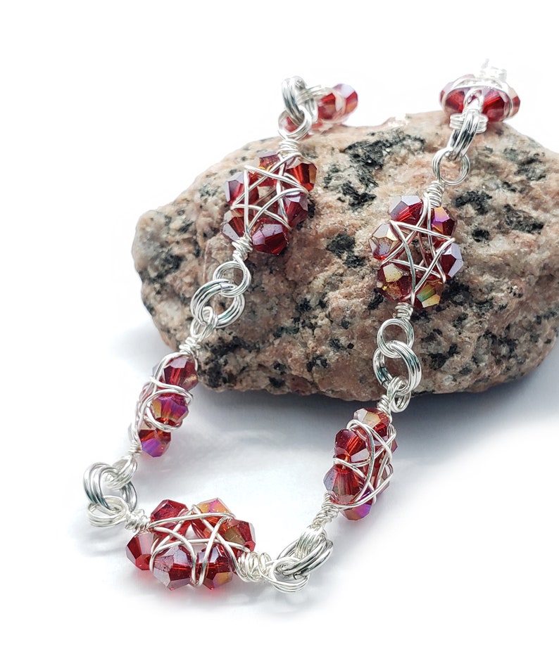 Red and silver wire wrapped star bracelet image 4