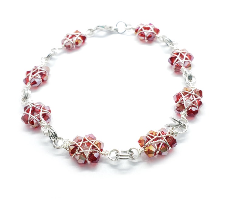 Red and silver wire wrapped star bracelet image 5