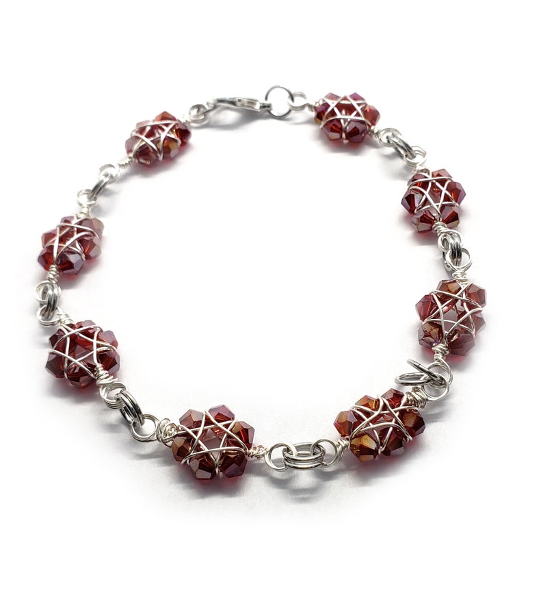 Red and silver wire wrapped star bracelet image 9