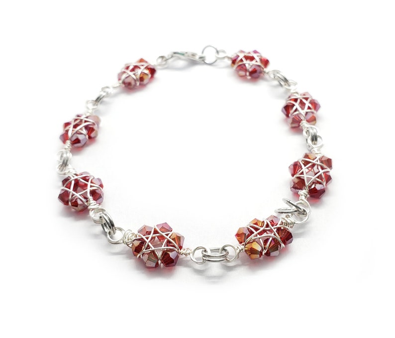 Red and silver wire wrapped star bracelet image 2