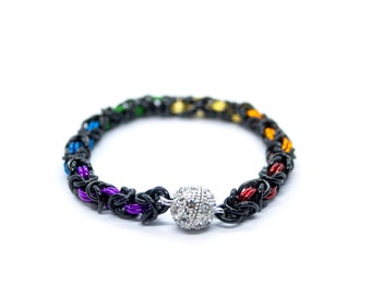 LGBTQ pride Rainbow and black byzantine chainmaille bracelet, Rainbow bracelet, pride jewelry