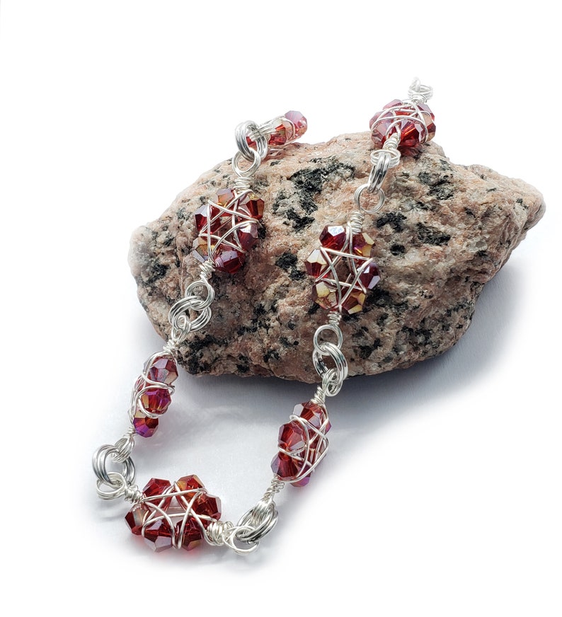 Red and silver wire wrapped star bracelet image 8