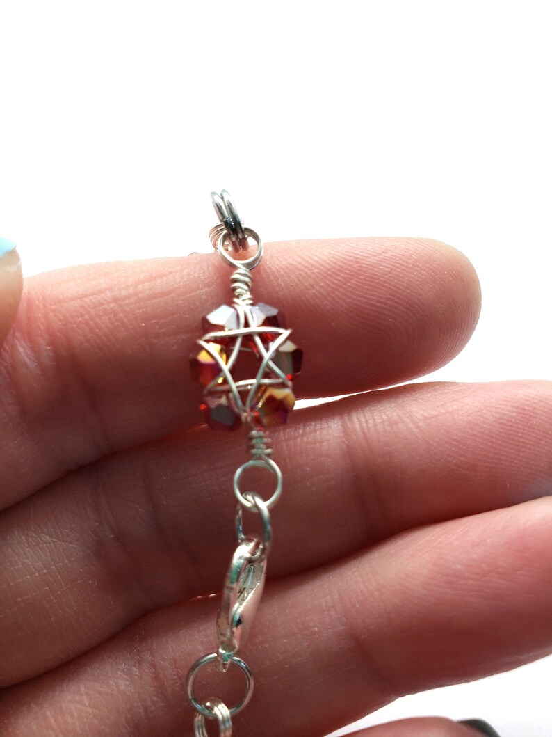 Red and silver wire wrapped star bracelet image 6