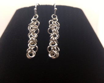 Sterling silver chainmaille dangle earrings, dangle and drop earrings, silver earrings dangle, handmade silver earrings, hook earrings