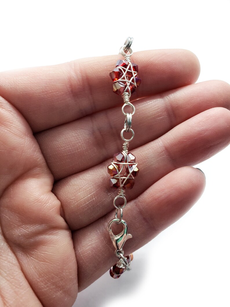 Red and silver wire wrapped star bracelet image 3