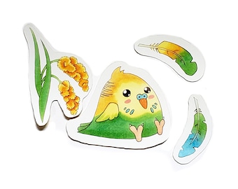 Parakeet art sticker set, Budgie stickers, Bird stickers, Kawaii stickers, Cute Die cut stickers