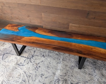 182cm Walnut Resin Table, Blue Epoxy Resin Beach, Ocean, River
