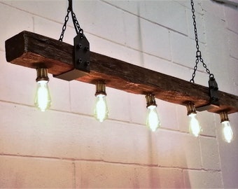 Wood Beam Lights With 5x Lamp Holders, Rustic, Fake, PU Wooden Beam Light Fixture, Lighting, Hanging, Farmhouse, Industrial