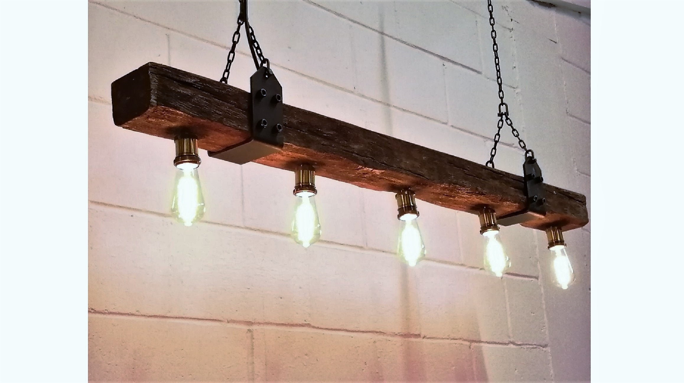 Wood Beam Lights With 5x Lamp Holders Rustic Fake PU Wooden