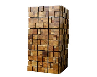 Wood Planter, Tower Wood Planters, Reclaimed, Rustic, Wood Mosaic Planter, Tall, Solid Wood, Zinc, Commercial Planters, Unique