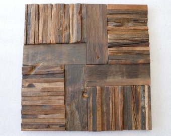 1 sqm (11 Tiles) Natural Wood Mosaic, Rustic Wood Tiles, Headboard Art, Reclaimed, Decorative Tiles, Old, Farmhouse, Handmade, Decor