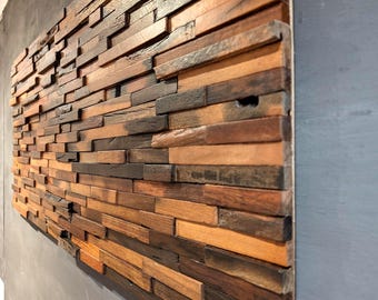 Wood Wall Art Panels: Reclaimed Mosaic Handmade Wall Hanging