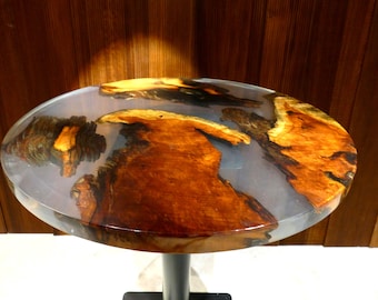 70cm Round Resin Coffee Table, Exotic Wood With Resin