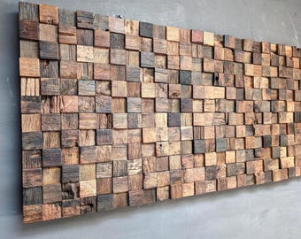 3D Reclaimed Wood Mosaic Wall Art: Handmade Rustic Decor (120x60cm)