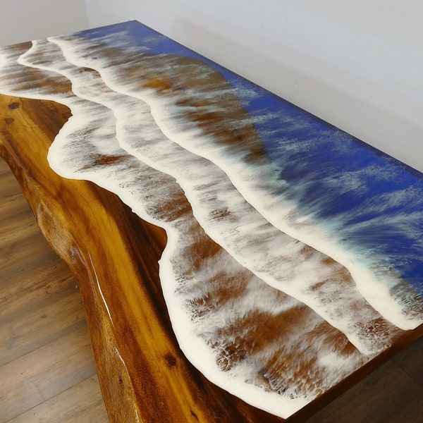 Tavolo da pranzo in resina 180x80 cm, tavolo in resina epossidica, tavolo in lastra di noce, fiume, spiaggia, tavoli da pranzo, riunioni, caffè, legno