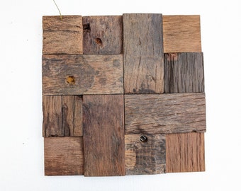 Handmade Reclaimed Wood Wall Tiles: Rustic Farmhouse Decor (1sqm)