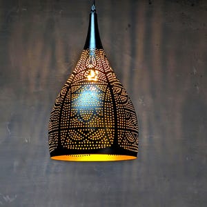 Pendant Light, Moroccan Black Metal Pendant Lights, Moroccan Style Pendant Light, Iron, Lamp Shade, Pear, Farmhouse, Free 40w Bulb