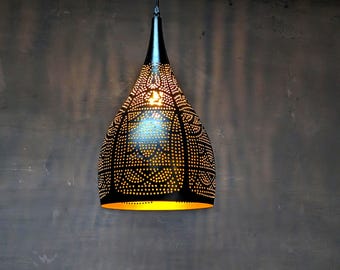 Pendant Light, Moroccan Black Metal Pendant Lights, Moroccan Style Pendant Light, Iron, Lamp Shade, Pear, Farmhouse, Free 40w Bulb