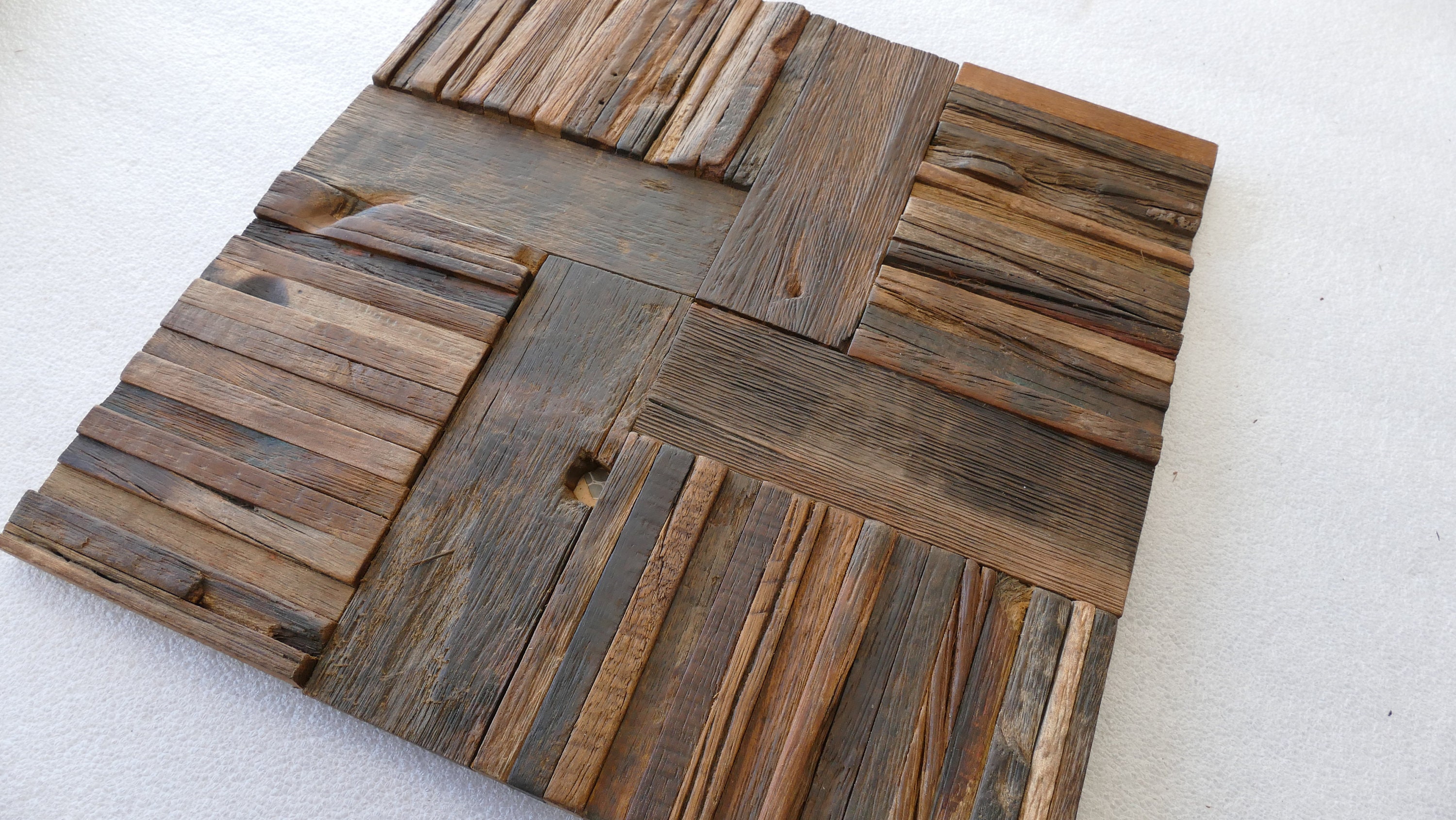 Natural Wood Mosaic Rustic Wood Tiles Headboard Art - Etsy UK