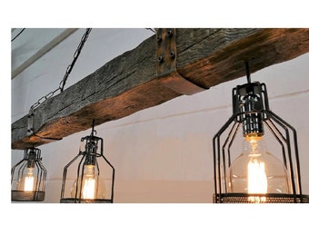 Faux Wood Beam Lights, 3x Lamp Holders, Wooden Beam Light Fixture, Rustic Lighting, Hanging, Farmhouse, Industrial
