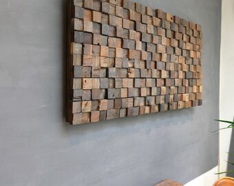 Wood Wall Art 120x60cm (other sizes available) , 3D Reclaimed Wall Art, Wood Mosaic Wall Art, Handmade Wall Hanging