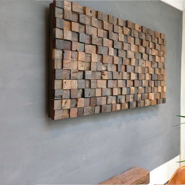 Wood Wall Art 120x60cm (other sizes available) , 3D Reclaimed Wall Art, Wood Mosaic Wall Art, Handmade Wall Hanging