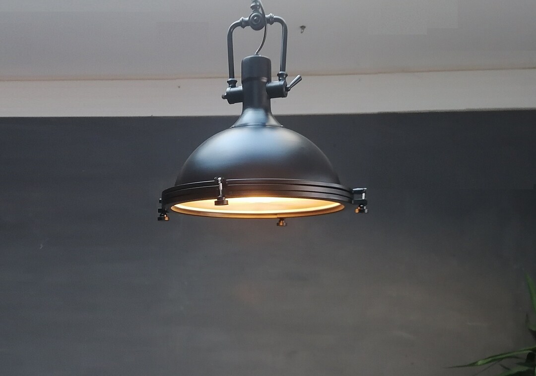 Image showcasing Industrial Black Metal Pendant Light: Farmhouse Iron Lighting - Etsy