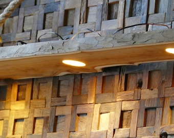 Reclaimed Yew Wood Pendant Light: Rustic LED Beam Lighting